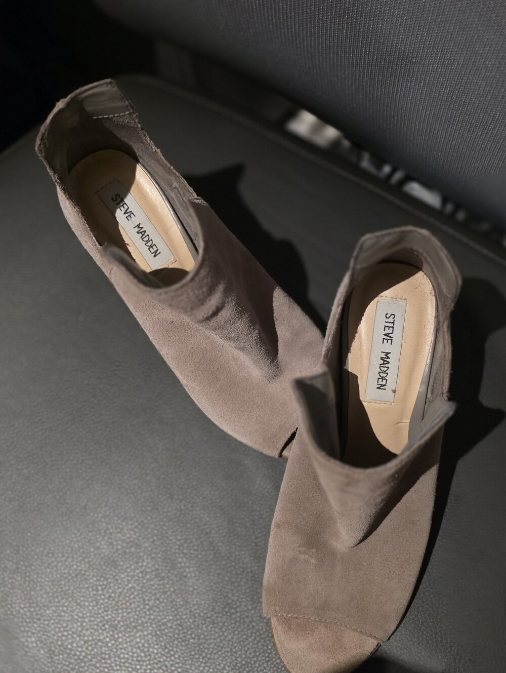 Steve Madden Taupe Suede Open-Toe Ankle Booties
